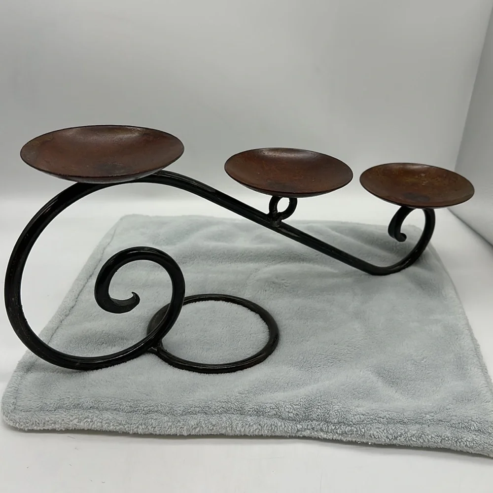 Wrought Iron Scroll Triple Pillar Candle Table-top Feature/Holder - Picture 5 of 15